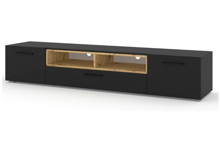 Έπιπλο Τηλεόρασης Anette 198cm – Μαύρο Ματ & χρώμα Δρυός Artisan 