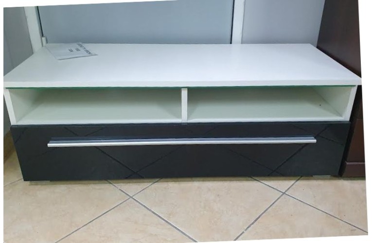 Έπιπλο Τηλεόρασης Verona 100cm – Λευκό Ματ & Μαύρη Λάκα | Bazaar