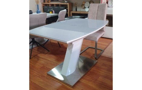 Ανοιγόμενο Τραπέζι Τραπεζαρίας Crystal Lux 120-160cm – Λευκή Λάκα & Γυαλί | Bazaar