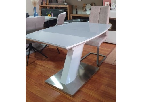 Ανοιγόμενο Τραπέζι Τραπεζαρίας Crystal Lux 120-160cm – Λευκή Λάκα & Γυαλί | Bazaar