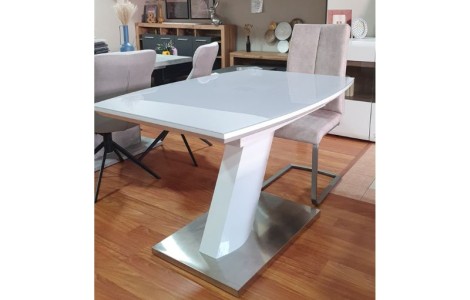 Ανοιγόμενο Τραπέζι Τραπεζαρίας Crystal Lux 120-160cm – Λευκή Λάκα & Γυαλί | Bazaar