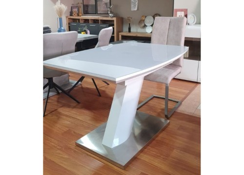 Ανοιγόμενο Τραπέζι Τραπεζαρίας Crystal Lux 120-160cm – Λευκή Λάκα & Γυαλί | Bazaar