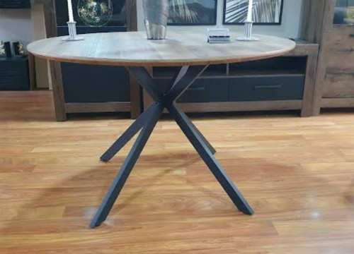 Στρογγυλό Τραπέζι Τραπεζαρίας 120cm χρώμα Δρυός & Ανθρακί Μέταλλο | Bazaar 