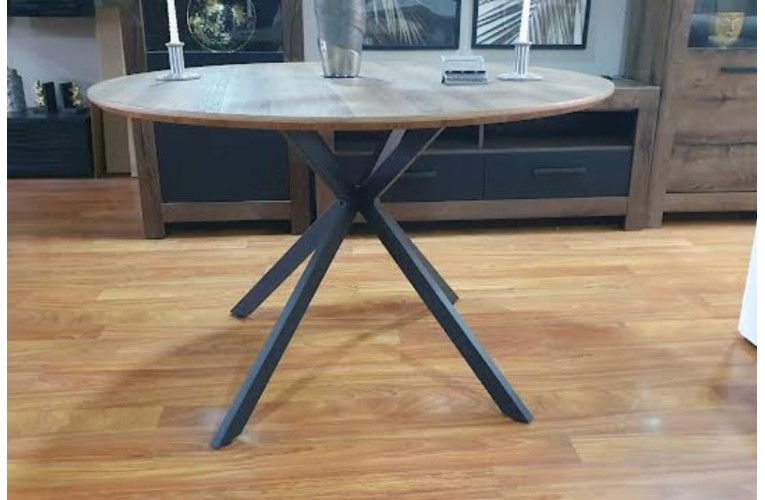 Στρογγυλό Τραπέζι Τραπεζαρίας 120cm χρώμα Δρυός & Ανθρακί Μέταλλο | Bazaar 