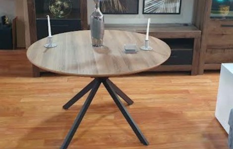Στρογγυλό Τραπέζι Τραπεζαρίας 120cm χρώμα Δρυός & Ανθρακί Μέταλλο | Bazaar 