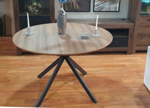 Στρογγυλό Τραπέζι Τραπεζαρίας 120cm χρώμα Δρυός & Ανθρακί Μέταλλο | Bazaar 