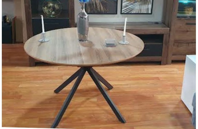 Στρογγυλό Τραπέζι Τραπεζαρίας 120cm χρώμα Δρυός & Ανθρακί Μέταλλο | Bazaar 