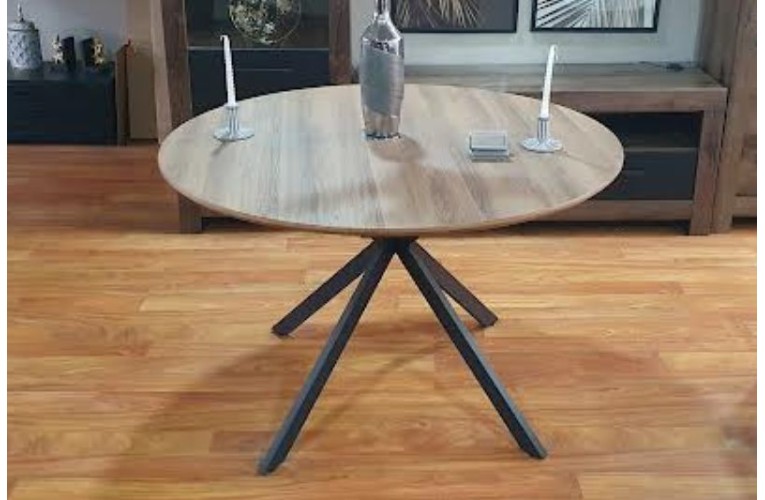 Στρογγυλό Τραπέζι Τραπεζαρίας 120cm χρώμα Δρυός & Ανθρακί Μέταλλο | Bazaar 