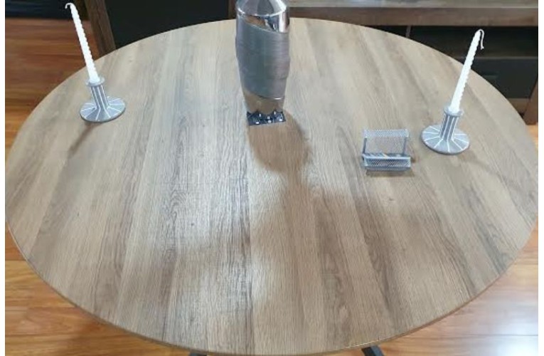 Στρογγυλό Τραπέζι Τραπεζαρίας 120cm χρώμα Δρυός & Ανθρακί Μέταλλο | Bazaar 