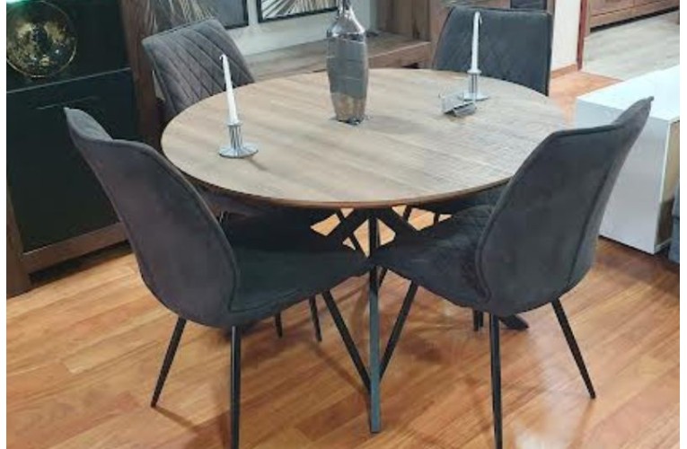 Στρογγυλό Τραπέζι Τραπεζαρίας 120cm χρώμα Δρυός & Ανθρακί Μέταλλο | Bazaar 