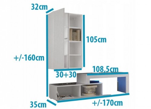 Σύνθετο σαλονιού MILANO 170-200 ΜΑΥΡΟ ΛΕΥΚΟ