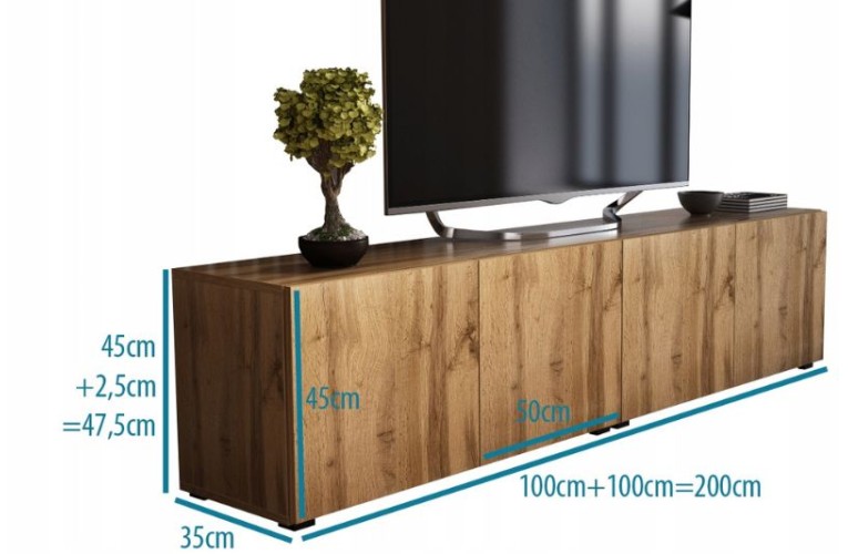 Έπιπλο TV BASIC 200 χρώμα δρυός wotan κρεμαστό ή δαπέδου