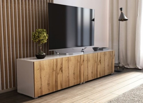 Έπιπλο TV BASIC 200 λευκό χρώμα δρυός wotan κρεμαστό ή δαπέδου