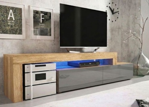 'Επιπλο TV MILANO 148-280 χρώμα δρυός - γκρι λάκα