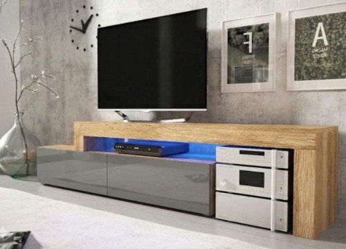 'Επιπλο TV MILANO 148-280 χρώμα δρυός - γκρι λάκα