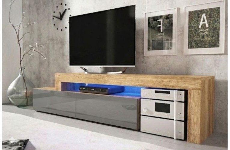 'Επιπλο TV MILANO 148-280 χρώμα δρυός - γκρι λάκα