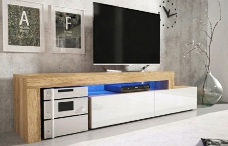 'Επιπλο TV MILANO 148-280 χρώμα δρυός - λευκή λάκα