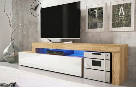 'Επιπλο TV MILANO 148-280 χρώμα δρυός - λευκή λάκα