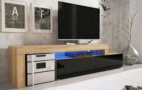 'Επιπλο TV MILANO 148-280 χρώμα δρυός - μαύρη λάκα