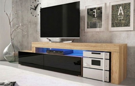 'Επιπλο TV MILANO 148-280 χρώμα δρυός - μαύρη λάκα