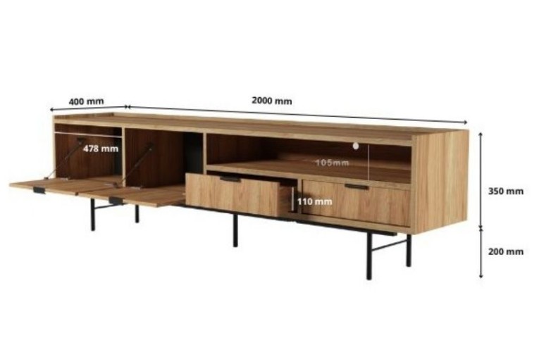 Έπιπλο Τηλεόρασης EDISON 200 σε χρώμα δρυός Hikory με αποθηκευτικό χώρο