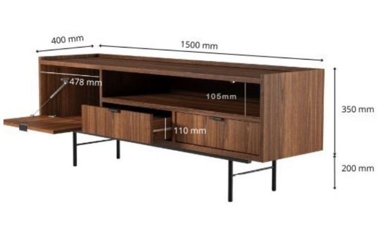 Έπιπλο TV EDISON 150 εκ σκούρο καρυδί με ψηλά πόδια