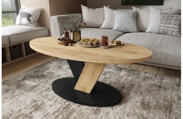 Τραπεζάκι σαλονιού LOVA σε χρώμα δρυός με μαύρο  Τραπεζάκι σαλονιού LOVA σε χρώμα δρυός με μαύρο