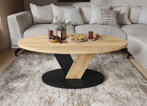 Τραπεζάκι σαλονιού LOVA σε χρώμα δρυός με μαύρο  Τραπεζάκι σαλονιού LOVA σε χρώμα δρυός με μαύρο