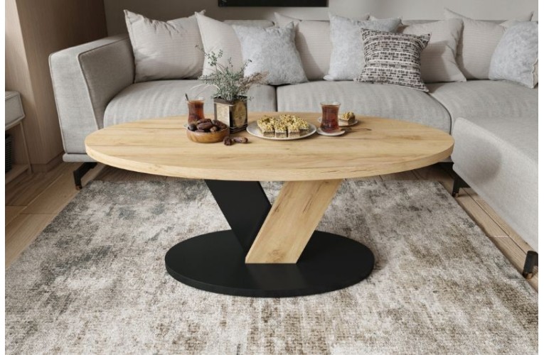 Τραπεζάκι σαλονιού LOVA σε χρώμα δρυός με μαύρο  Τραπεζάκι σαλονιού LOVA σε χρώμα δρυός με μαύρο