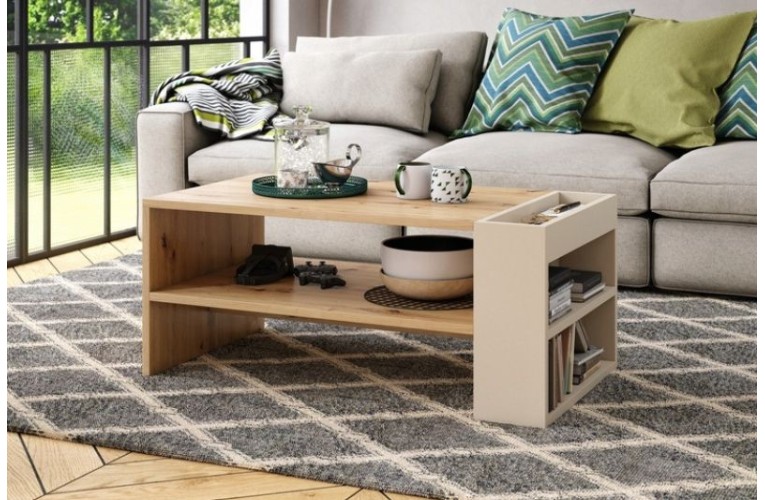 Τραπεζάκι σαλονιού NEFRI Δρυς Artisan & Μπεζ – Μοντέρνο τραπέζι καφέ με ράφι, βοηθητικό αποθηκευτικό χώρο και ενσωματωμένη θήκη Τραπεζάκι σαλονιού NEFRI Δρυς Artisan & Μπεζ – Μοντέρνο τραπέζι καφέ με ράφι, βοηθητικό αποθηκευτικό χώρο και ενσωματωμένη θήκη