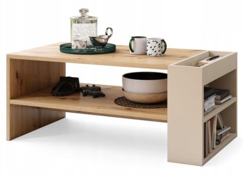 Τραπεζάκι σαλονιού NEFRI Δρυς Artisan & Μπεζ – Μοντέρνο τραπέζι καφέ με ράφι, βοηθητικό αποθηκευτικό χώρο και ενσωματωμένη θήκη
