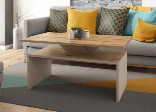 Τραπεζάκι σαλονιού SISI χρώμα δρυος Artisan με μπεζ Τραπεζάκι σαλονιού SISI χρώμα δρυος Artisan με μπεζ