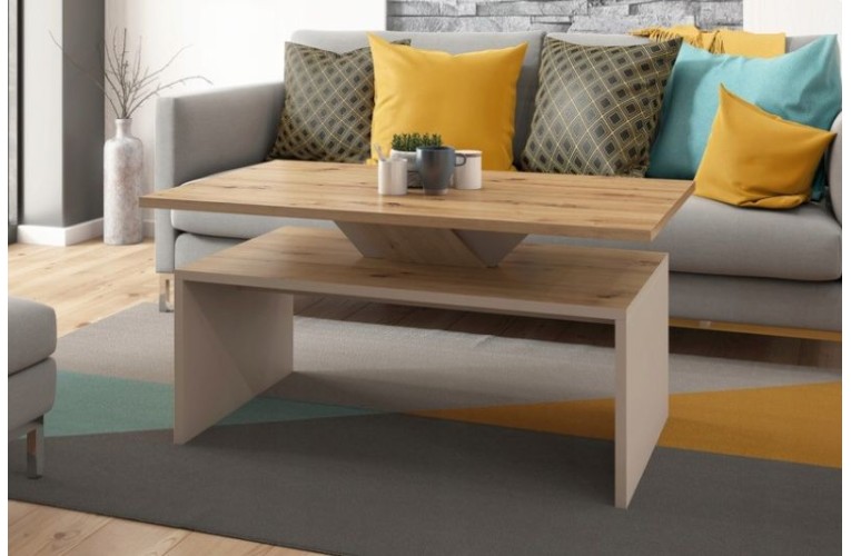 Τραπεζάκι σαλονιού SISI χρώμα δρυος Artisan με μπεζ Τραπεζάκι σαλονιού SISI χρώμα δρυος Artisan με μπεζ