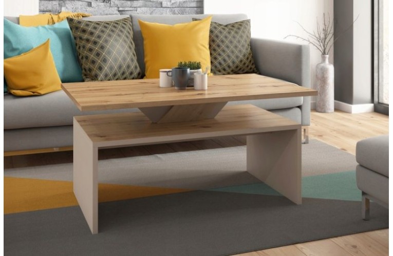 Τραπεζάκι σαλονιού SISI χρώμα δρυος Artisan με μπεζ Τραπεζάκι σαλονιού SISI χρώμα δρυος Artisan με μπεζ