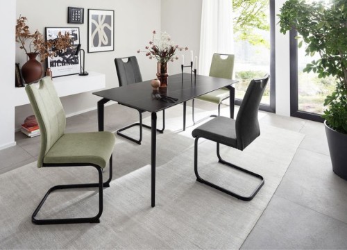 Καρέκλα τραπεζαρίας TERESA S  με υφασμάτινο κάθισμα ανθρακί και μαύρη μετταλική βάση Καρέκλα τραπεζαρίας TERESA S  με υφασμάτινο κάθισμα ανθρακί και μαύρη μετταλική βάση