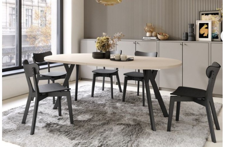 Τραπέζι ALDO 100 Μπεζ Μαύρο  Ροτόντα Επεκτεινόμενο (100-200cm) 