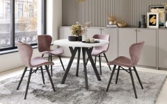 Τραπέζι ALDO 100 Ροτόντα Λευκό με Μαύρα Πόδια 100-200cm – Minimal Industrial Στυλ 