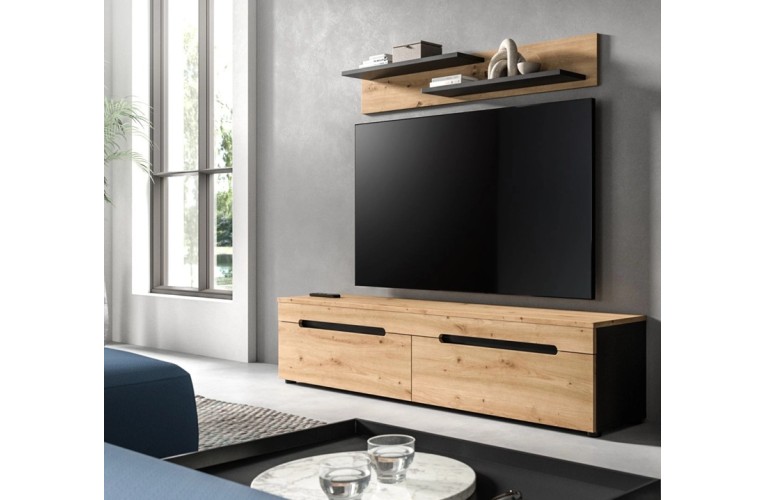 Επιπλο τηλεόρασης COOPER + ράφι χρώμα δρυός Artisan-Γραφίτη