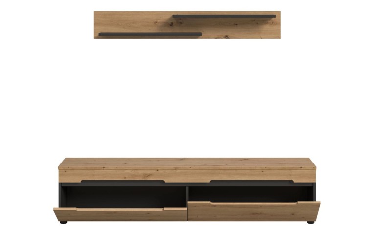 Επιπλο τηλεόρασης COOPER + ράφι χρώμα δρυός Artisan-Γραφίτη