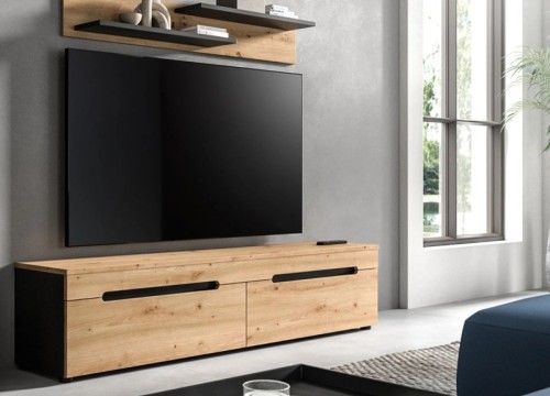 Επιπλο τηλεόρασης COOPER + ράφι χρώμα δρυός Artisan-Γραφίτη