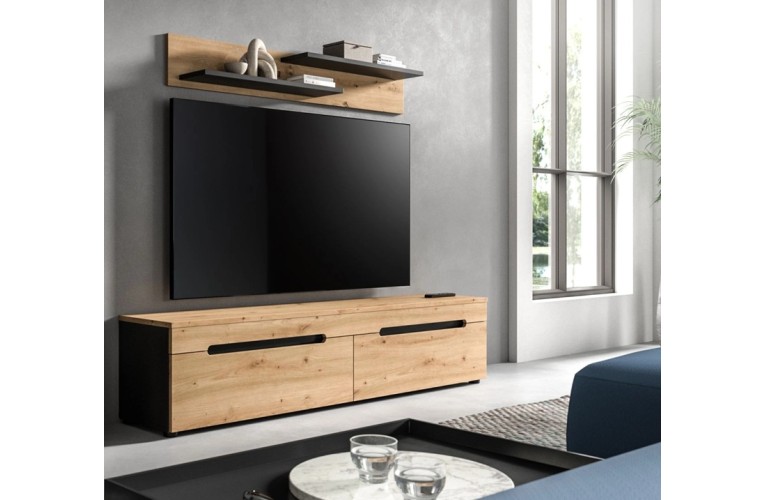 Επιπλο τηλεόρασης COOPER + ράφι χρώμα δρυός Artisan-Γραφίτη