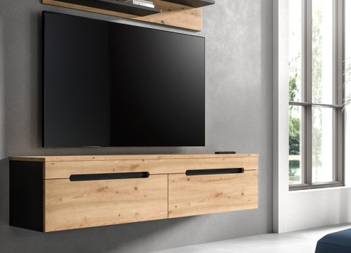 Επιπλο τηλεόρασης COOPER + ράφι χρώμα δρυός Artisan-Γραφίτη