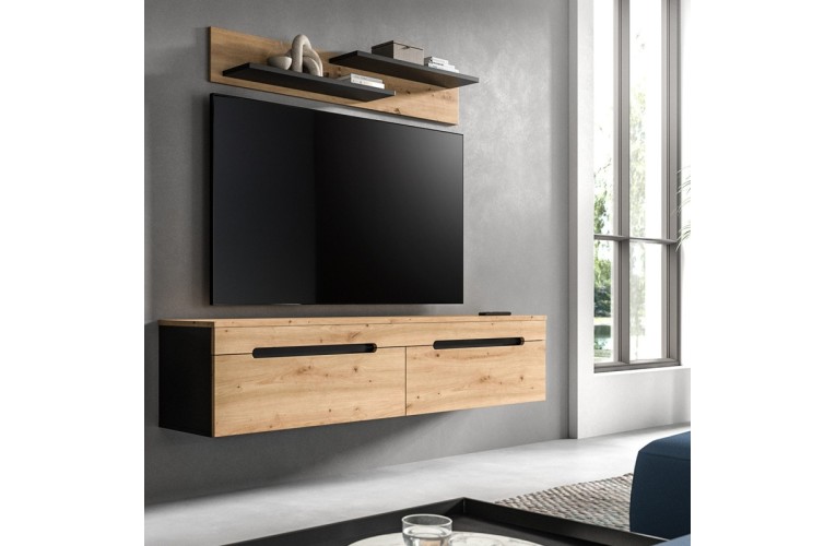 Επιπλο τηλεόρασης COOPER + ράφι χρώμα δρυός Artisan-Γραφίτη