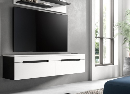 Επιπλο τηλεόρασης COOPER + ράφι χρώμα Λευκό-Γραφίτη