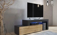 Έπιπλο TV MILANO 108-200 Μαύρο-χρώμα δρυός WOTAN γωνιακό επεκτεινόμενο Έπιπλο TV MILANO 108-200 Μαύρο-χρώμα δρυός WOTAN γωνιακό επεκτεινόμενο