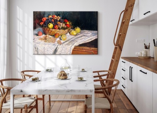 Πίνακας σε καμβά "Αναπαραγωγή Claude Monet -Νεκρή Φύση Μήλα,Σταφύλια"90Χ60