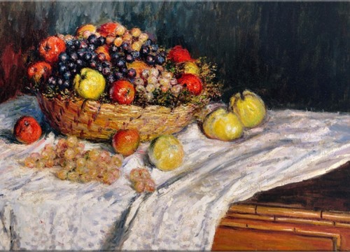 Πίνακας σε καμβά "Αναπαραγωγή Claude Monet -Νεκρή Φύση Μήλα,Σταφύλια"90Χ60