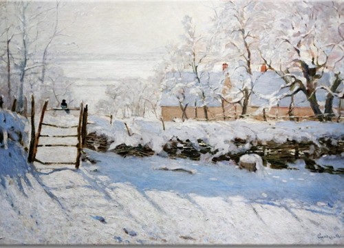 Πίνακας σε καμβά "Αναπαραγωγή Claude Monet -Καρακάξα,Χειμερινό Τοπίο"90Χ60 