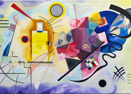 Πίνακας σε καμβά "Αναπαραγωγή Wassily Kandinsky - Αφηρημένη Πολύχρωμη Ζωγραφική"90X60