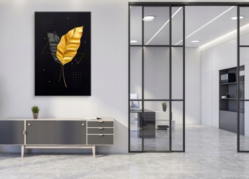 Πίνακας σε καμβά"Φύλλα Χρυσό,Μαύρο Glamour"60X90